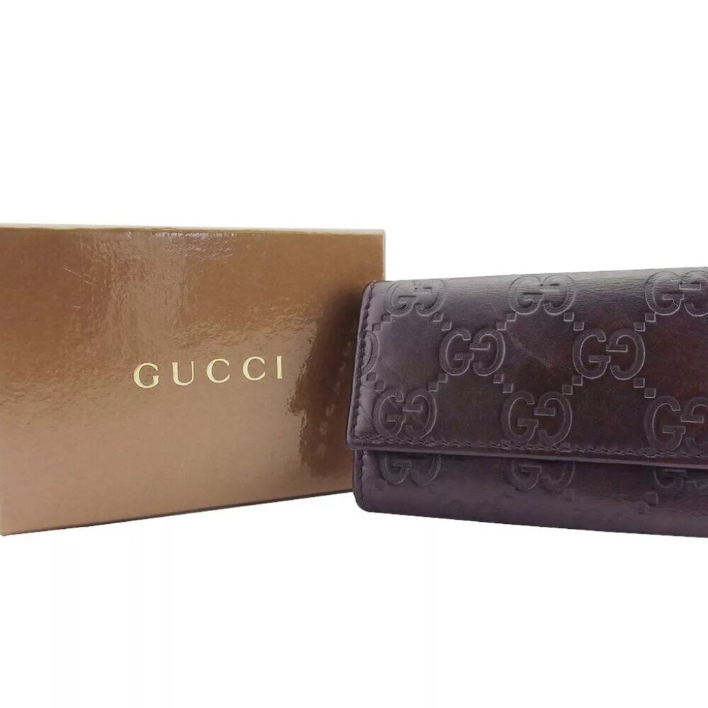GUCCI Key Case Guccisima Dark Embossed Leather Authentic Used